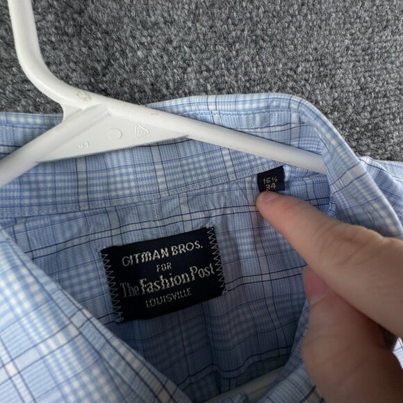 Gitman Bros For Fashion Post Louisville Blue White Plaid 16.5 34 Button Up Shirt - Picture 8 of 14